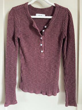 Everlane The Cozy Rib Henley in Dark Mahogany, XXS